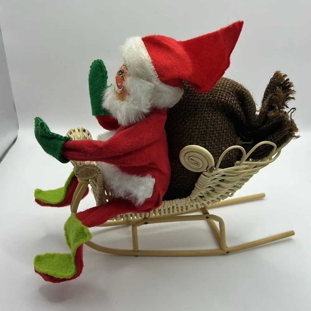 Vintage Annalee Santa on Wicker Sled